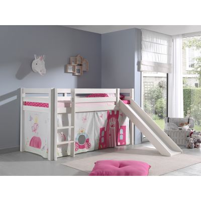 Pat etajat din lemn de pin, cu tobogan pentru copii Pino Princess Alb, 200 x 90 cm Pat etajat din lemn de pin, cu tobogan pentru copii Pino Princess Alb, 200 x 90 cm
