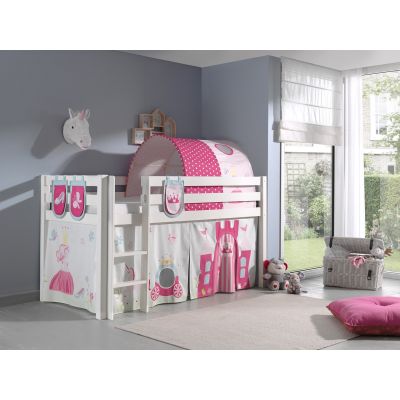 Pat etajat din lemn de pin, cu tunel si spatiu de joaca pentru copii Pino Plus Princess Alb, 200 x 90 cm Pat etajat din lemn de pin, cu tunel si spatiu de joaca pentru copii Pino Plus Princess Alb, 200 x 90 cm