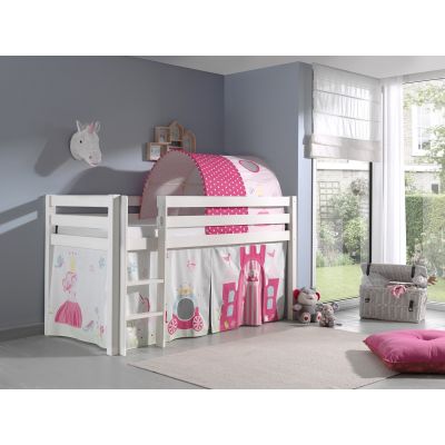 Pat etajat din lemn de pin, cu tunel si spatiu de joaca pentru copii Pino Princess Alb, 200 x 90 cm Pat etajat din lemn de pin, cu tunel si spatiu de joaca pentru copii Pino Princess Alb, 200 x 90 cm
