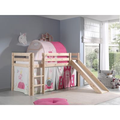 Pat etajat din lemn de pin, cu tunel si tobogan pentru copii Pino Princess Natural, 200 x 90 cm Pat etajat din lemn de pin, cu tunel si tobogan pentru copii Pino Princess Natural, 200 x 90 cm