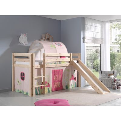 Pat etajat din lemn de pin, cu tunel si tobogan pentru copii Pino Spring Natural, 200 x 90 cm Pat etajat din lemn de pin, cu tunel si tobogan pentru copii Pino Spring Natural, 200 x 90 cm