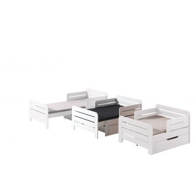 Pat extensibil din lemn de pin cu sertar, pentru copii Jumper Alb, 140 x 90 cm Pat extensibil din lemn de pin cu sertar, pentru copii Jumper Alb, 140 x 90 cm