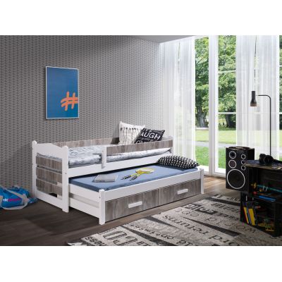 Pat suprapus din lemn de pin si pal, cu 2 sertare pentru copii Tiago II Alb Acril / Stejar Gri, 200 x 90 cm Pat suprapus din lemn de pin si pal, cu 2 sertare pentru copii Tiago II Alb Acril / Stejar Gri, 200 x 90 cm