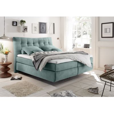Pat tapitat cu stofa Malo II Boxspring Turcoaz, topper inclus Pat tapitat cu stofa Malo II Boxspring Turcoaz, topper inclus