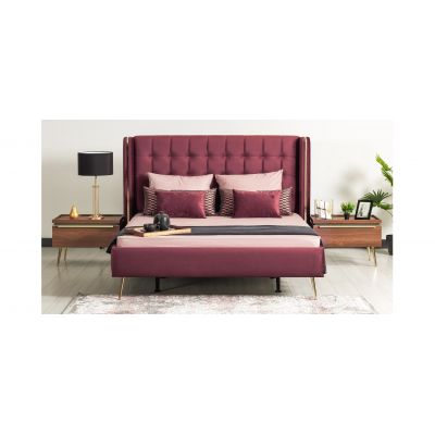 Pat tapitat cu stofa Pietro Velvet Burgundy, 200 x 160 cm Pat tapitat cu stofa Pietro Velvet Burgundy, 200 x 160 cm