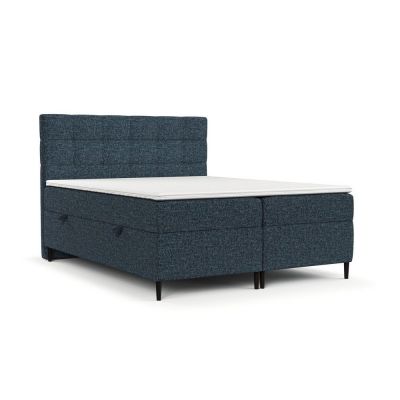 Pat boxspring albastru închis cu spațiu de depozitare 140x200 cm Urbaneo – Maison de Rêve