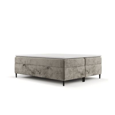 Pat boxspring maro deschis cu spațiu de depozitare 200x200 cm Araya – Maison de Rêve