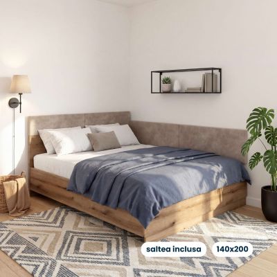 Pat colt AMBRO 140x200 cu saltea inclusa, Stejar