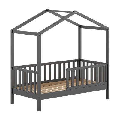 Pat pentru copii gri antracit de tip casă din lemn de pin cu somieră 70x140 cm DALLAS – Vipack