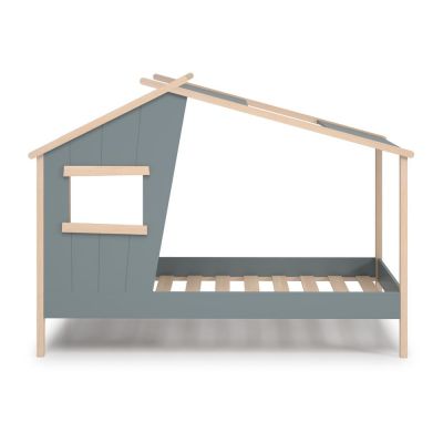 Pat pentru copii verde prăfuit de tip casă din lemn de pin cu somieră 90x190 cm Luba – Marckeric