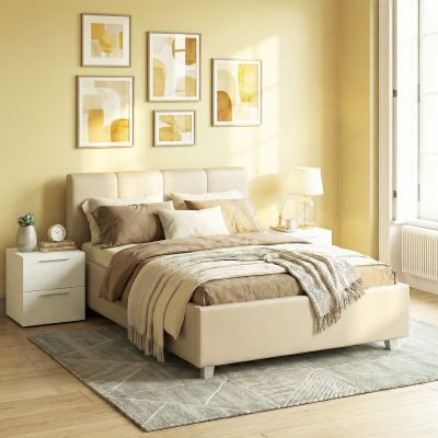 Pat tapitat ARISA, 180x200, piele eco Cappuccino