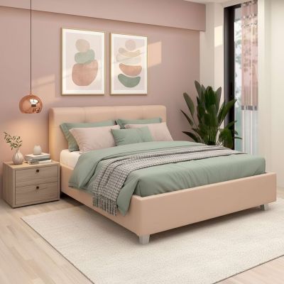 Pat tapitat ARISA, 180x200, suport saltea, piele eco Cappuccino