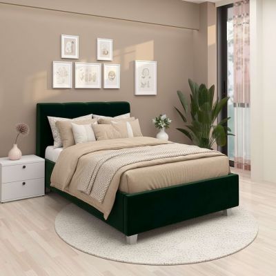 Pat tapitat copii ARISA, 90x200, suport saltea, catifea Verde