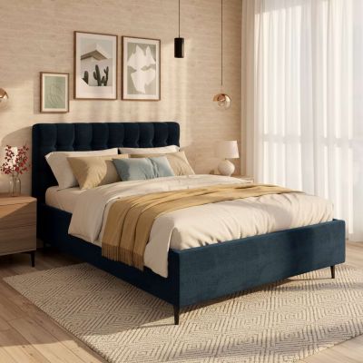 Pat tapitat GEORGIA PRO, 180x200, H116, somiera, catifea Albastra