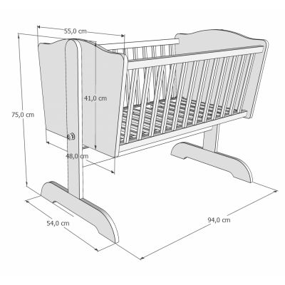 Patut balansoar din lemn Nichiduta Sweet Dream Gri pentru bebelusi 90x40 cm cu roti incluse,Mutare usoara,Margini rotunjite,Vopsele si materiale sigure,Solid si sigur de utilizat
