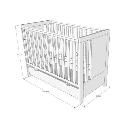 Patut din lemn Nichiduta Birds White cu laterala culisanta, Sistem de reglare pe 3 nivele a somierei, Vopsele sigure, Margine de protectie din silicon pentru dintisori, Dimensiuni interioare 120x60 cm, Design modern