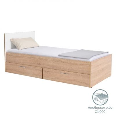 Pat 1 persoana cu spatiu de depozitare 90x190 cm Maeve 14808 Alb/Sonoma