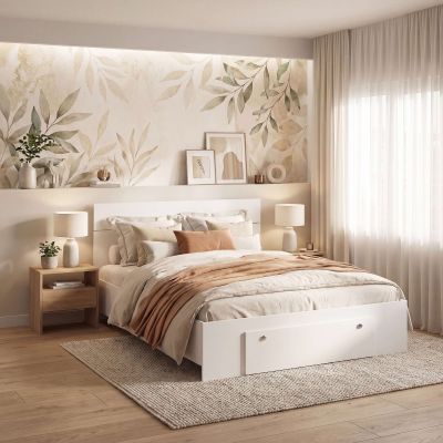 Pat AMBRO fara saltea, 160x200, sertar frontal, Alb