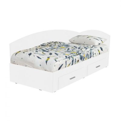 Pat Colt Alma 90x200 cm, cu 2 sertare laterale pe role, colt interschimbabil, alb Pat Colt Alma 90x200 cm, cu 2 sertare laterale pe role, colt interschimbabil, alb