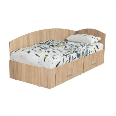 Pat Colt Alma 90x200 cm, cu 2 sertare laterale pe role, colt interschimbabil, sonoma deschis Pat Colt Alma 90x200 cm, cu 2 sertare laterale pe role, colt interschimbabil, sonoma deschis