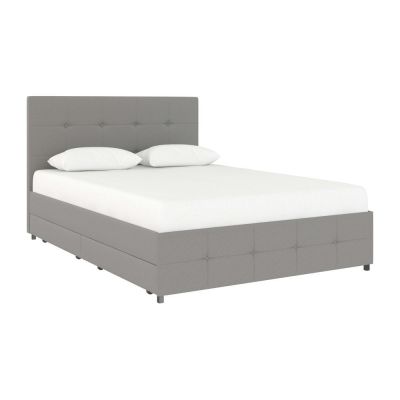 Pat matrimonial gri tapițat cu spațiu de depozitare 140x200 cm Rose – Støraa