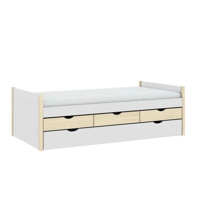 Pat pentru copii alb/în culoare naturală cu spațiu de depozitare 90x190 cm Valka – Marckeric