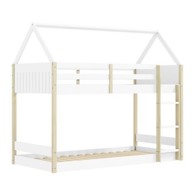 Pat pentru copii alb/în culoare naturală de tip casă/supraetajat 90x190 cm Valka – Marckeric