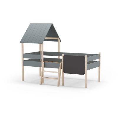 Pat pentru copii verde prăfuit de tip casă/înalt din lemn de pin cu somieră 90x190 cm Mint – Marckeric