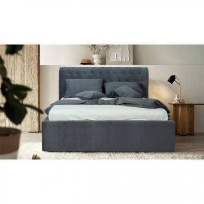 Pat Tapitat Paris, Dimensiune Saltea 140 x 200 Cm, Somiera Rabatabila, Gri Inchis