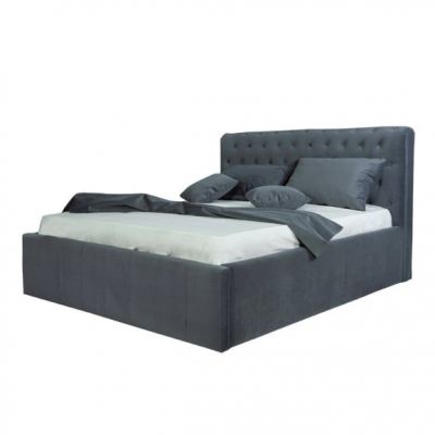 Pat Tapitat, Gri Inchis, Dimensiune Saltea 160 x 200 Cm, Cu Somiera Rabatabila Paris