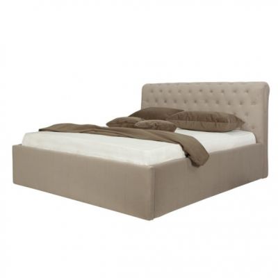 Pat Tapitat Paris, Bej, Dimensiune Saltea 140 x 200 Cm, Cu Somiera Rabatabila