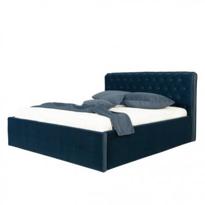 Pat Tapitat Paris, Dimensiune Saltea 140 x 200 Cm, Cu Somiera Rabatabila, , Albastru Inchis