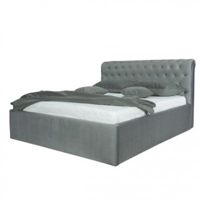 Pat Tapitat Paris, Dimensiune Saltea 180 x 200 Cm, Somiera Rabatabila, Gri Albastrui