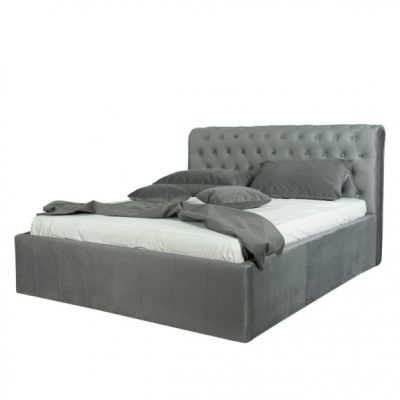 Pat Tapitat Paris, Gri, Dimensiune Saltea 160 x 200 Cm, Cu Somiera Rabatabila