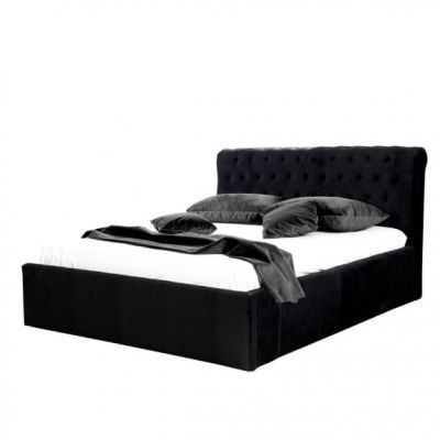 Pat Tapitat Paris, Negru, Dimensiune Saltea 180 x 200 Cm, Cu Somiera Rabatabila