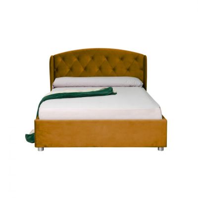 Pat tapitat ROUND, cu somiera rabatabila, spatiu depozitare, galben, 180x200 cm Pat tapitat ROUND, cu somiera rabatabila, spatiu depozitare, galben, 180x200 cm