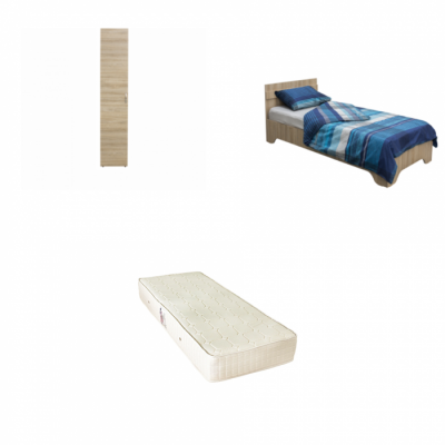 Set Pat Alma 90x200 cm cu picioare + Saltea superortopedica 90x200 cm + Dulap Alma 1 usa