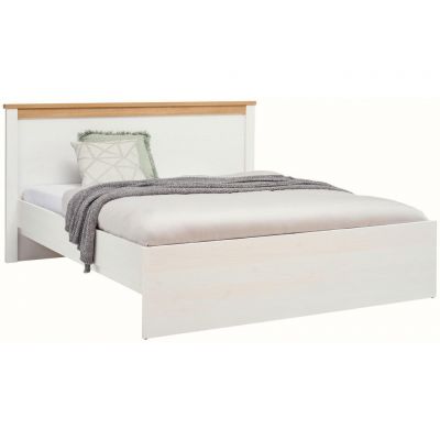 Pat 180/200 cm in alb, culoare lemn stejar