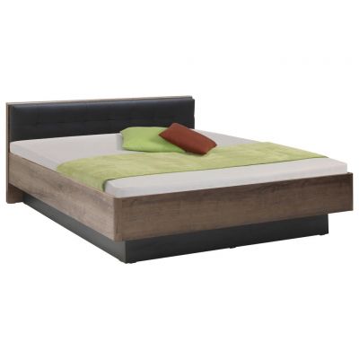 Pat, 180/200 cm, negru, culoare lemn stejar