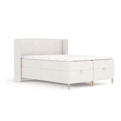 Pat boxspring crem cu spațiu de depozitare 160x200 cm Monpelli – Maison de Rêve