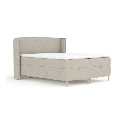 Pat boxspring gri deschis cu spațiu de depozitare 200x200 cm Monpelli – Maison de Rêve