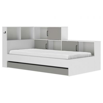 Pat Cu Spatiu Depozitare, 90/200 cm, gri, alb