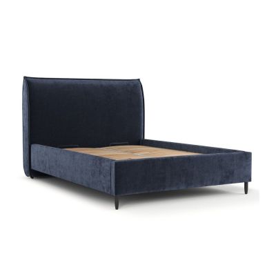 Pat matrimonial albastru închis tapițat cu spațiu de depozitare cu somieră 140x200 cm Shell – Maison de Rêve