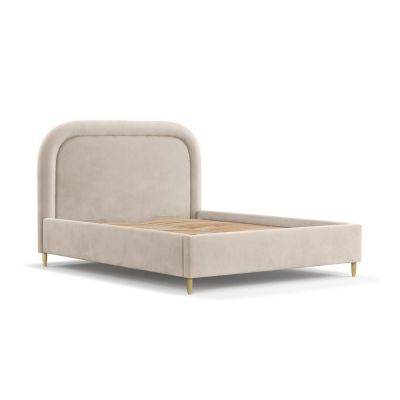 Pat matrimonial bej tapițat cu spațiu de depozitare cu somieră 140x200 cm Mija – Maison de Rêve