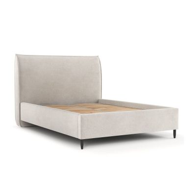 Pat matrimonial crem tapițat cu spațiu de depozitare cu somieră 140x200 cm Shell – Maison de Rêve