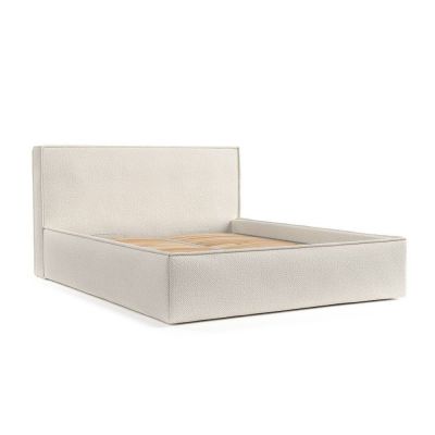 Pat matrimonial crem tapițat cu spațiu de depozitare cu somieră 200x200 cm Lounge L – Maison de Rêve
