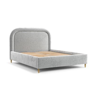 Pat matrimonial gri deschis tapițat cu spațiu de depozitare cu somieră 140x200 cm Mija – Maison de Rêve