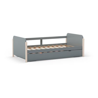 Pat pentru copii verde prăfuit cu extensie suplimentară din lemn de pin cu somieră 90x190 cm Enola – Marckeric