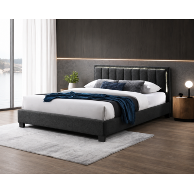 Pat tapitat Comfort 1 cu LED cadru din lemn cu somiera fixa Gri 140x200 cm