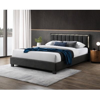 Pat tapitat Comfort 1 cu LED cadru din lemn cu somiera fixa Gri 160x200 cm